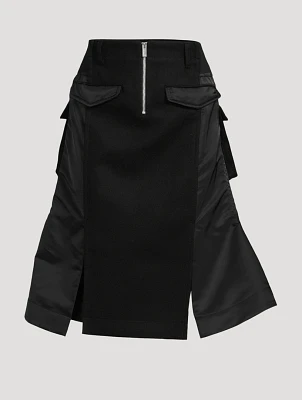Wool And Nylon Twill Midi Skirt
