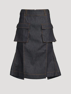 Denim Cargo Midi Skirt