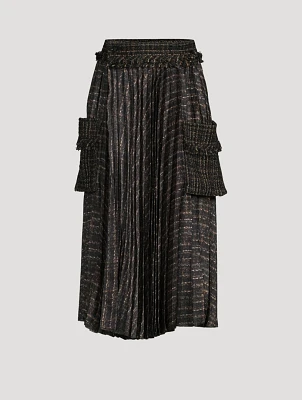 Pleated Tweed Cargo Midi Skirt