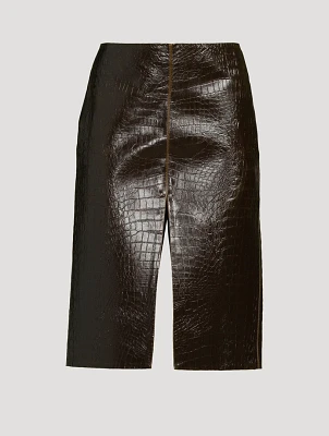 Croc-Embossed Midi Skirt