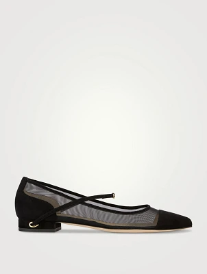 Lorenzo Mesh And Suede Ballet Flats