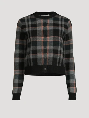 Plaid Jacquard Cashmere Cardigan