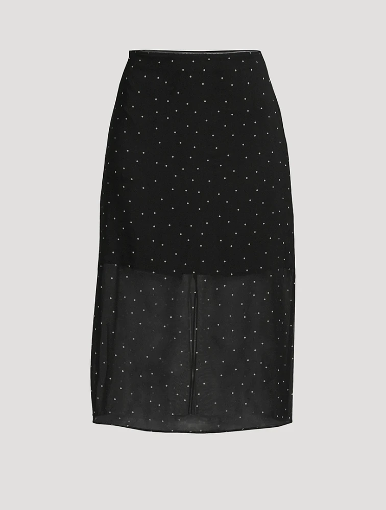 Chiffon Overlay Midi Skirt Polka Dot Print