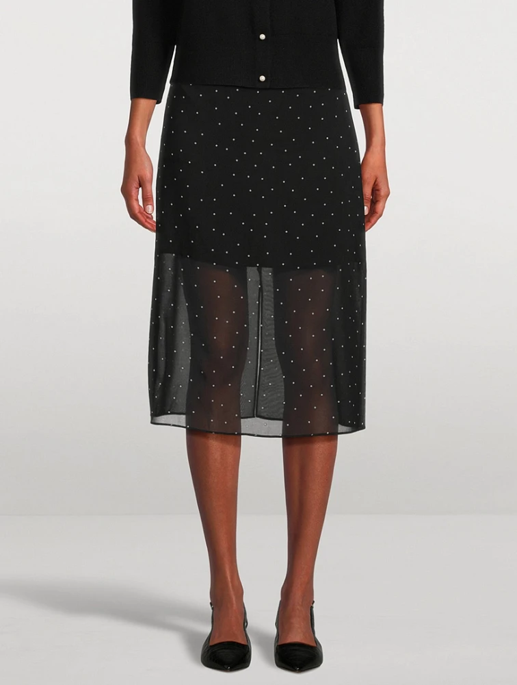 Chiffon Overlay Midi Skirt Polka Dot Print