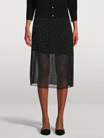 Chiffon Overlay Midi Skirt Polka Dot Print