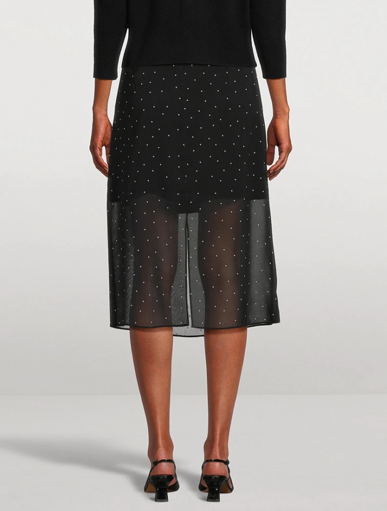 Chiffon Overlay Midi Skirt Polka Dot Print
