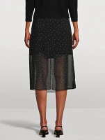 Chiffon Overlay Midi Skirt Polka Dot Print