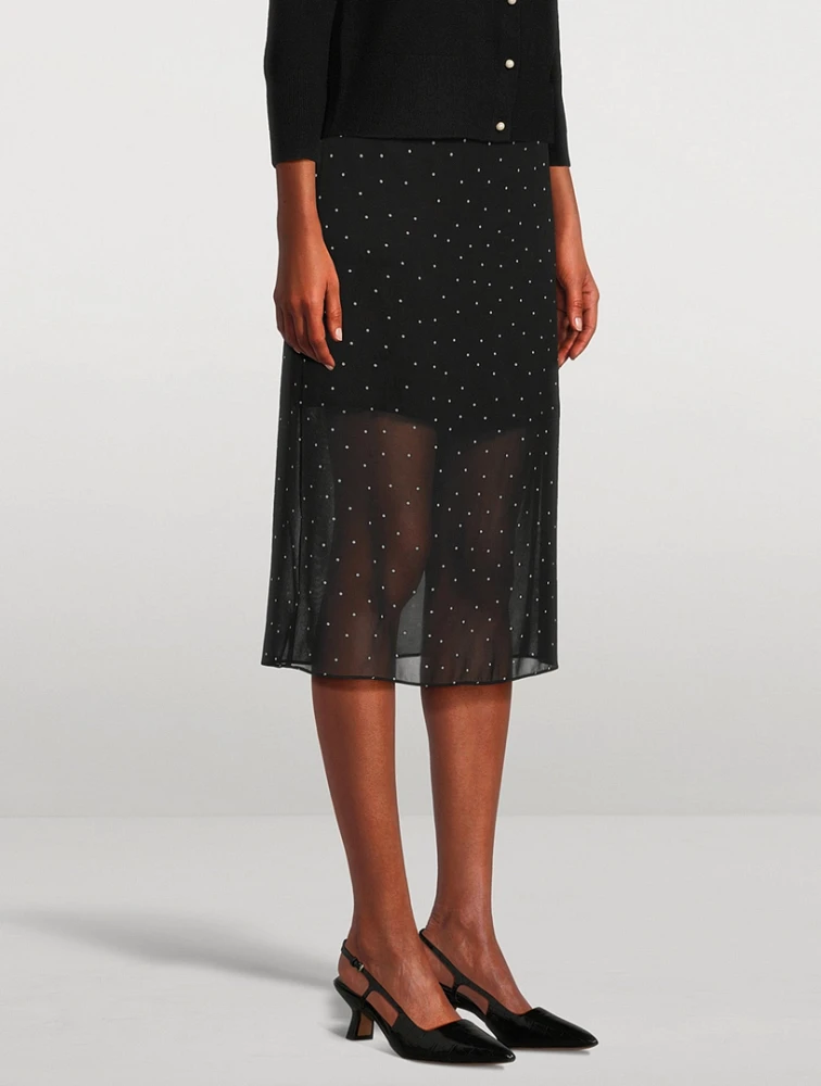 Chiffon Overlay Midi Skirt Polka Dot Print