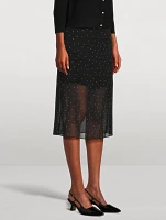 Chiffon Overlay Midi Skirt Polka Dot Print