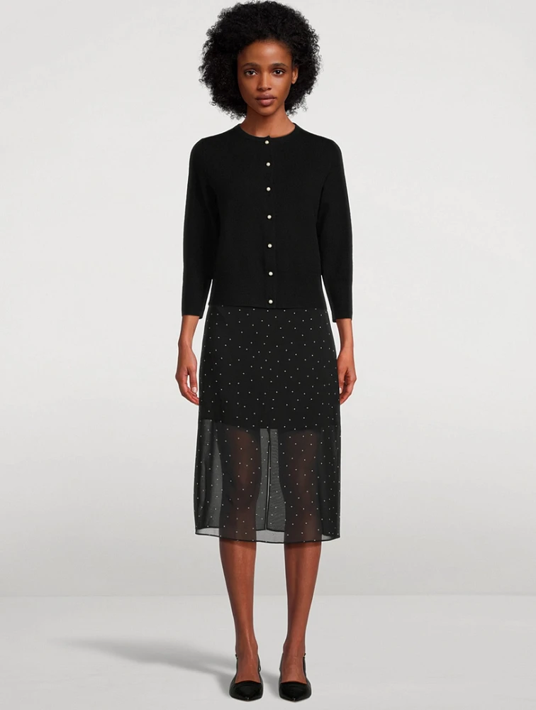 Chiffon Overlay Midi Skirt Polka Dot Print