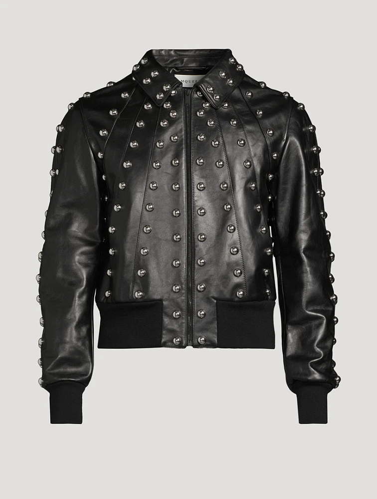 Studded Leather Bomber Jacket