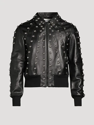 Studded Leather Bomber Jacket