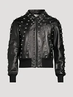 Studded Leather Bomber Jacket