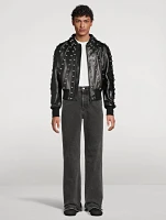 Studded Leather Bomber Jacket