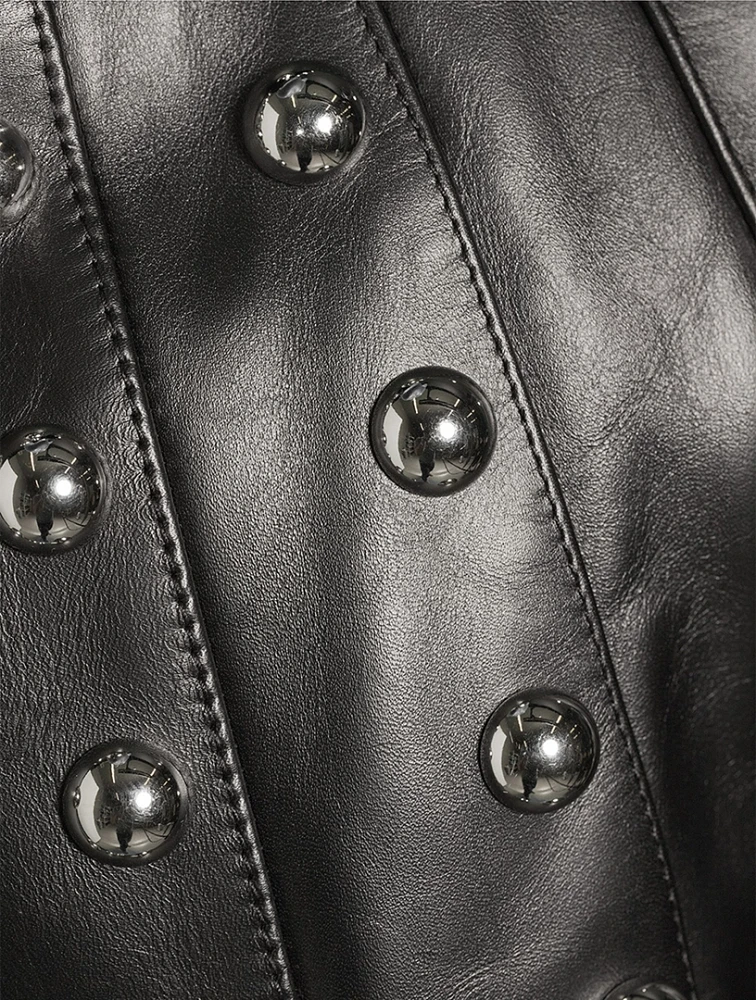 Studded Leather Bomber Jacket