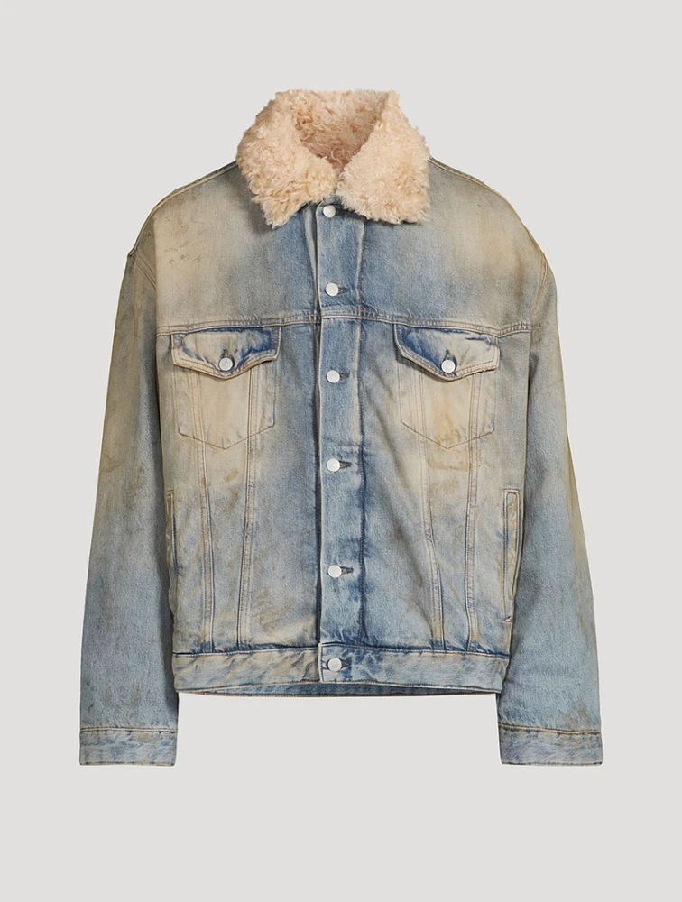 Faux Shearling-Trimmed Denim Jacket