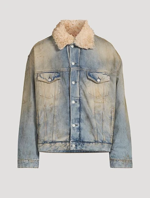 Faux Shearling-Trimmed Denim Jacket