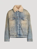Faux Shearling-Trimmed Denim Jacket