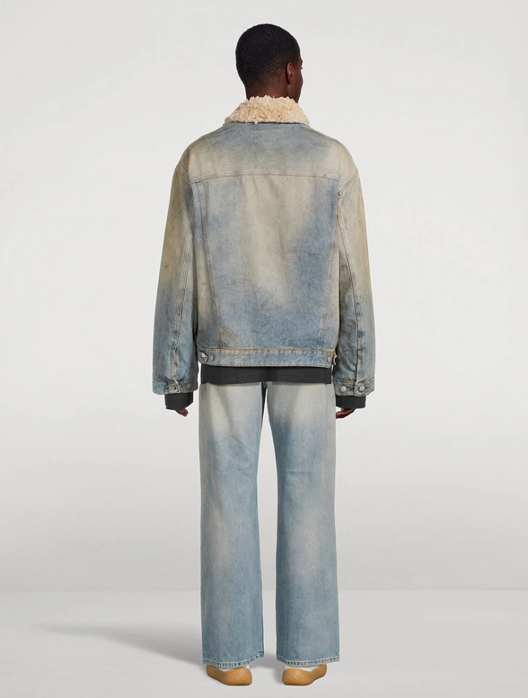 Faux Shearling-Trimmed Denim Jacket