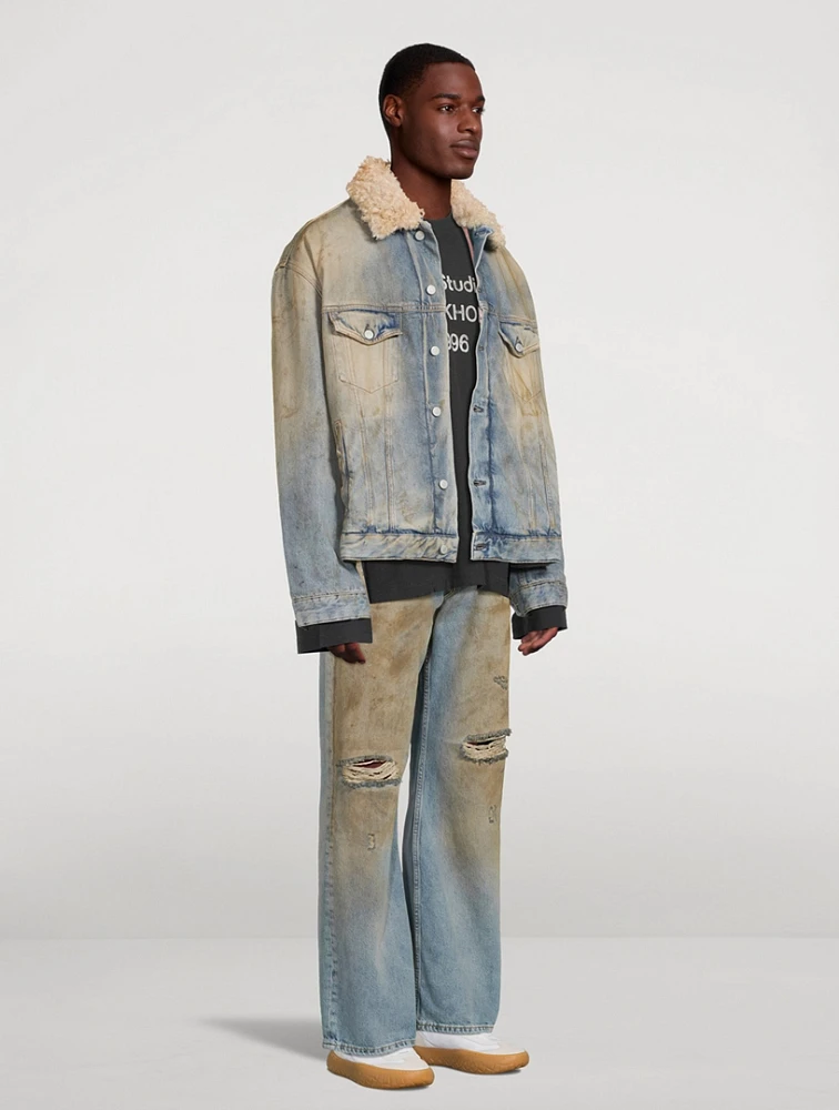Faux Shearling-Trimmed Denim Jacket