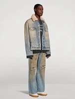 Faux Shearling-Trimmed Denim Jacket