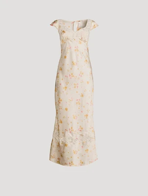 Butterfly Babe Satin Maxi Dress Floral Print