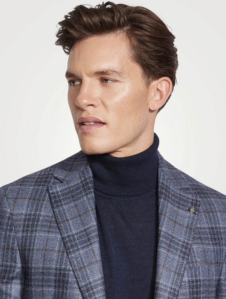 Wool And Silk Jacket Windowpane Print