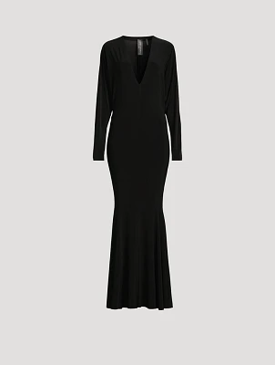 Dolman-Sleeve Fishtail Gown