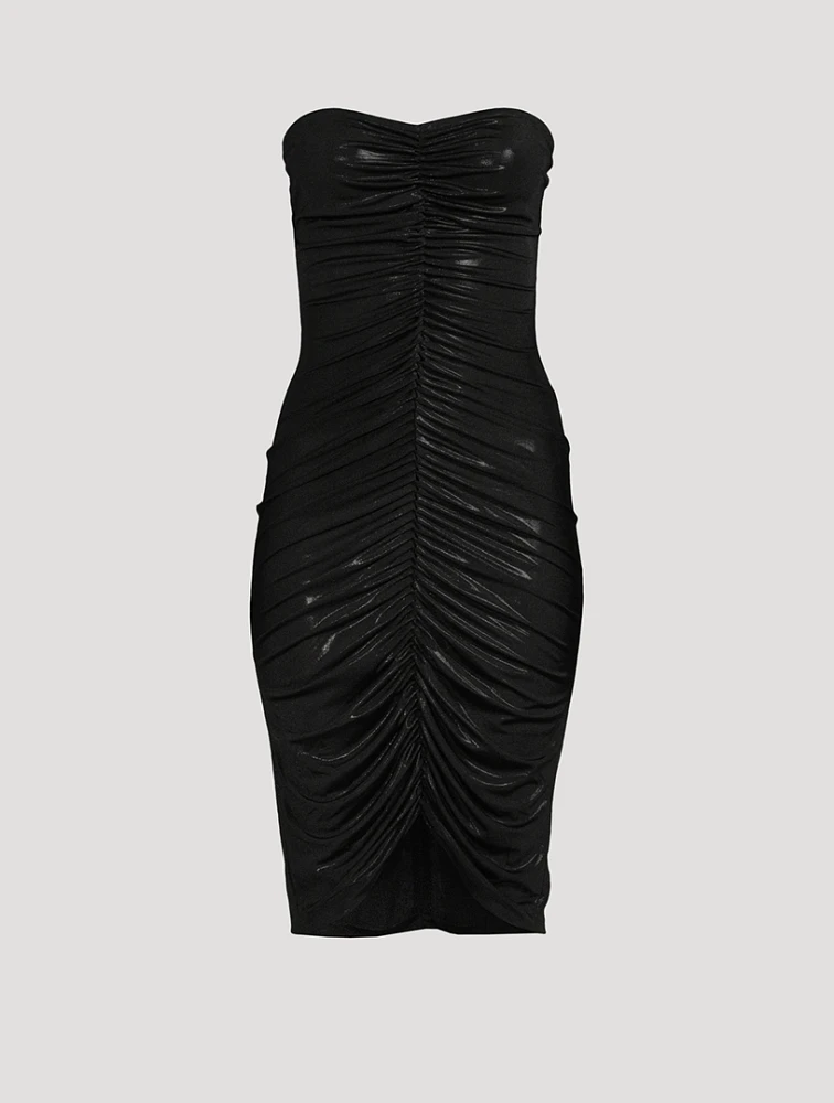 Strapless Shirred Midi Dress