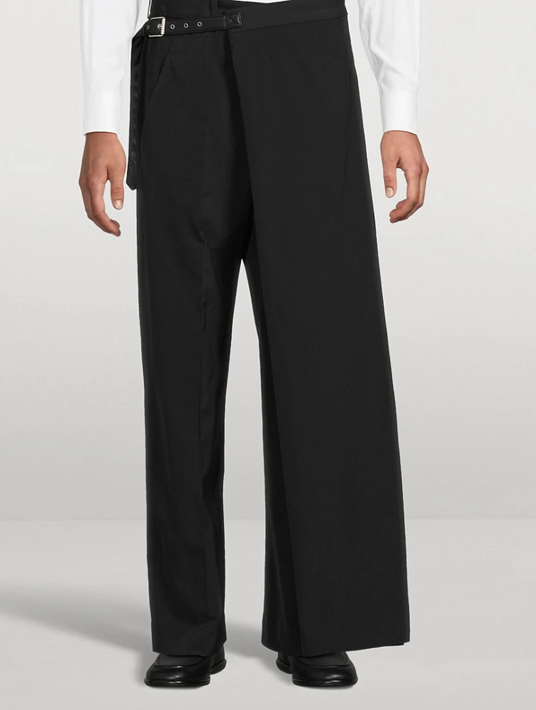 Stretch Wool-Blend Wraparound Trousers