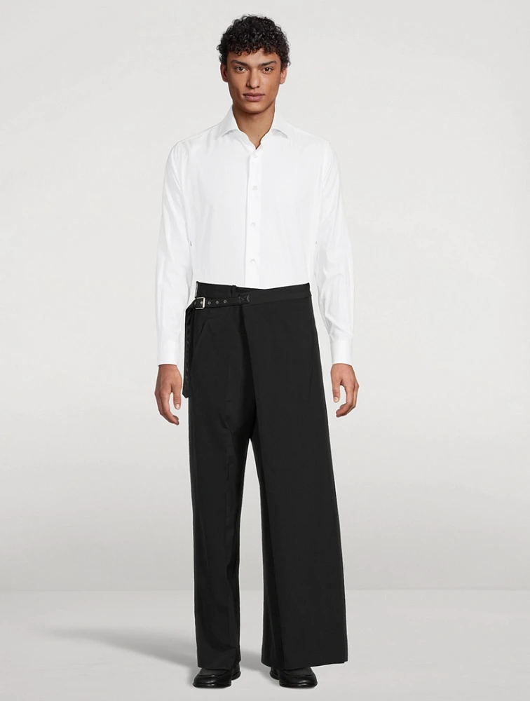 Stretch Wool-Blend Wraparound Trousers