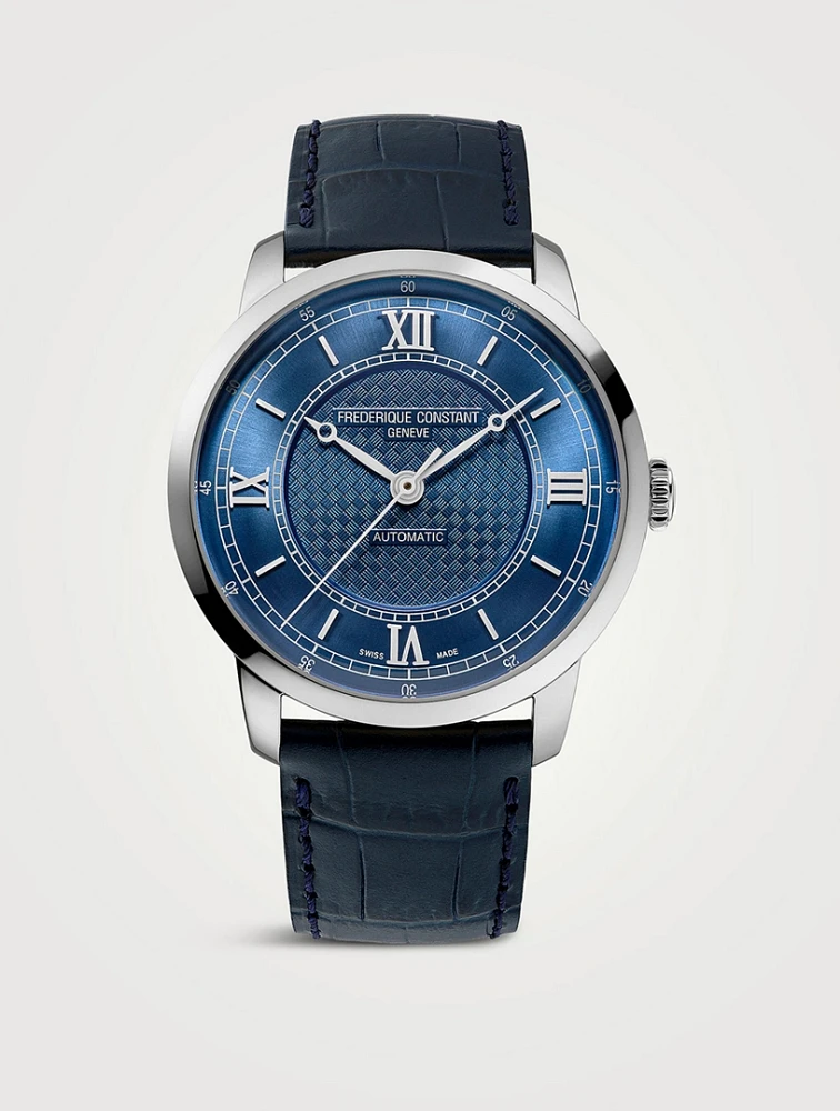 Classics Premiere Automatic Stainless Steel Watch With Croc-Embossed Leather Strap