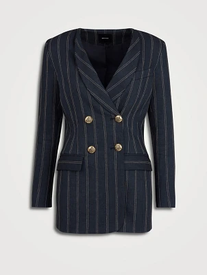 Double-Breasted Blazer Stripe Print