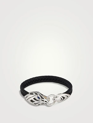 Naga Sterling Silver And Leather Bracelet With Blue Sapphire