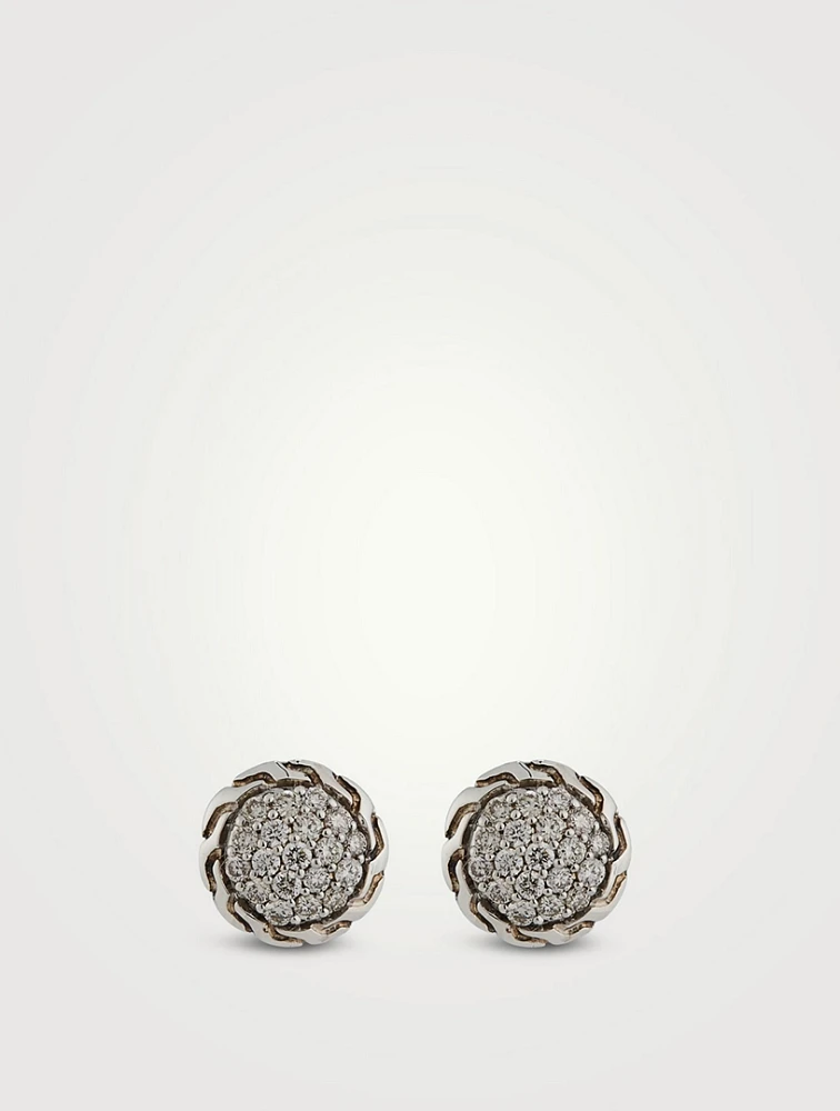 JH Essential Sterling Silver Stud Earrings With Pavé Diamonds