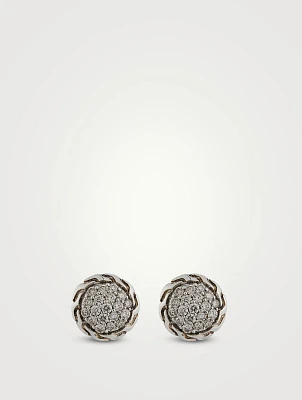 JH Essential Sterling Silver Stud Earrings With Pavé Diamonds