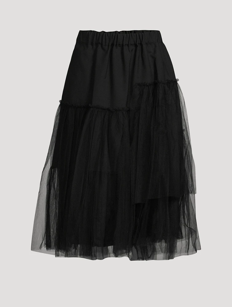 Tiered Wool And Tulle Midi Skirt