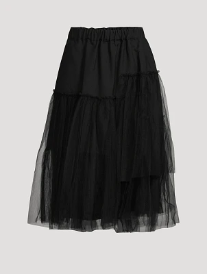 Tiered Wool And Tulle Midi Skirt