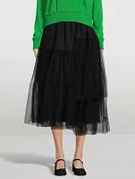 Tiered Wool And Tulle Midi Skirt