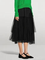 Tiered Wool And Tulle Midi Skirt