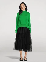 Tiered Wool And Tulle Midi Skirt