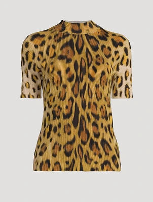 Ribbed Mockneck Top Jaguar Print