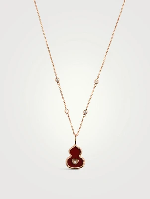 Wulu 18K Rose Gold Red Agate Necklace With Diamonds