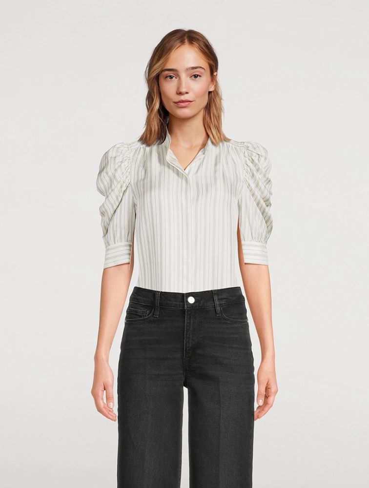 Gillian Puff-Sleeve Silk Blouse Stripe Print
