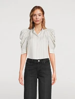 Gillian Puff-Sleeve Silk Blouse Stripe Print