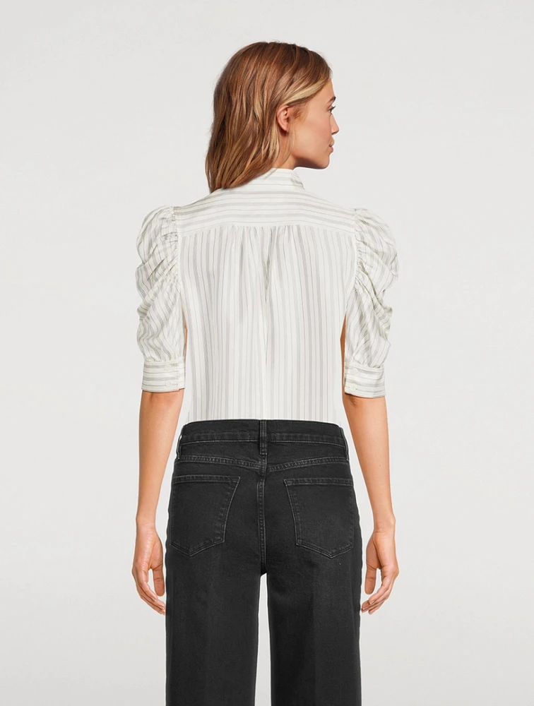 Gillian Puff-Sleeve Silk Blouse Stripe Print