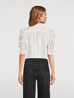 Gillian Puff-Sleeve Silk Blouse Stripe Print
