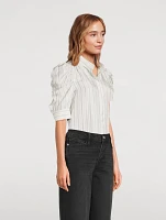 Gillian Puff-Sleeve Silk Blouse Stripe Print