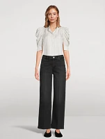Gillian Puff-Sleeve Silk Blouse Stripe Print
