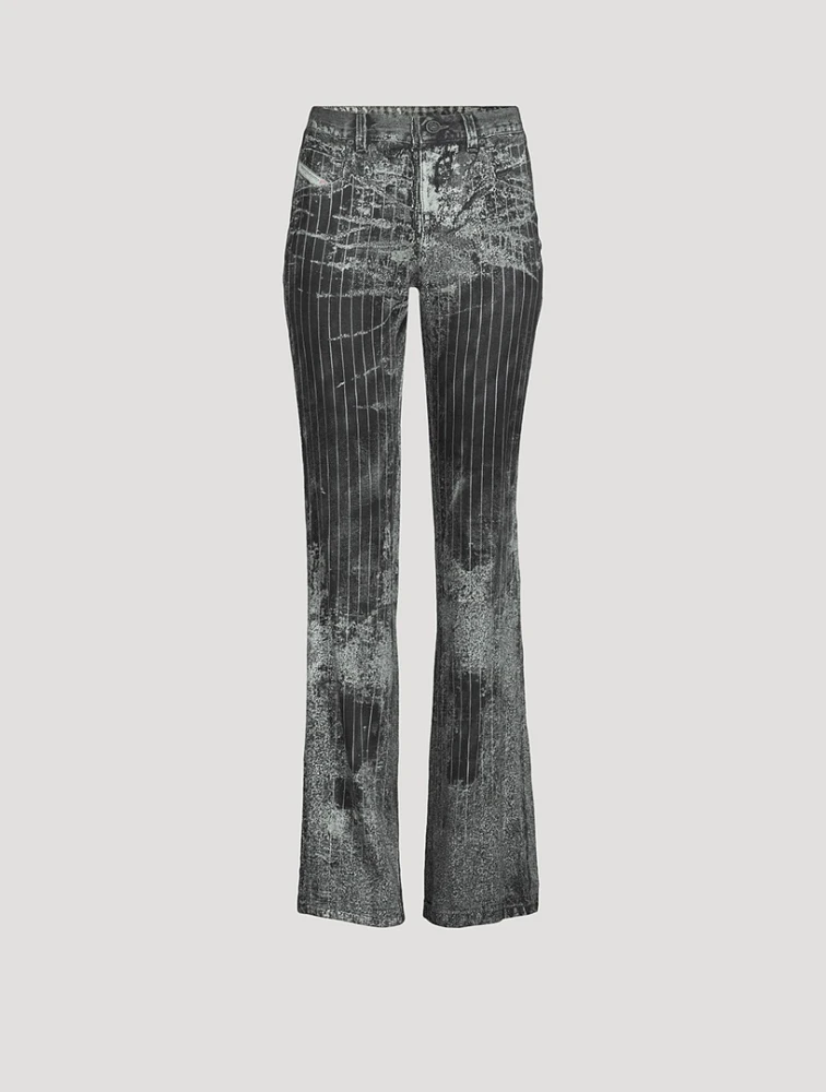 Bootcut Satin Pants Pinstripe Print